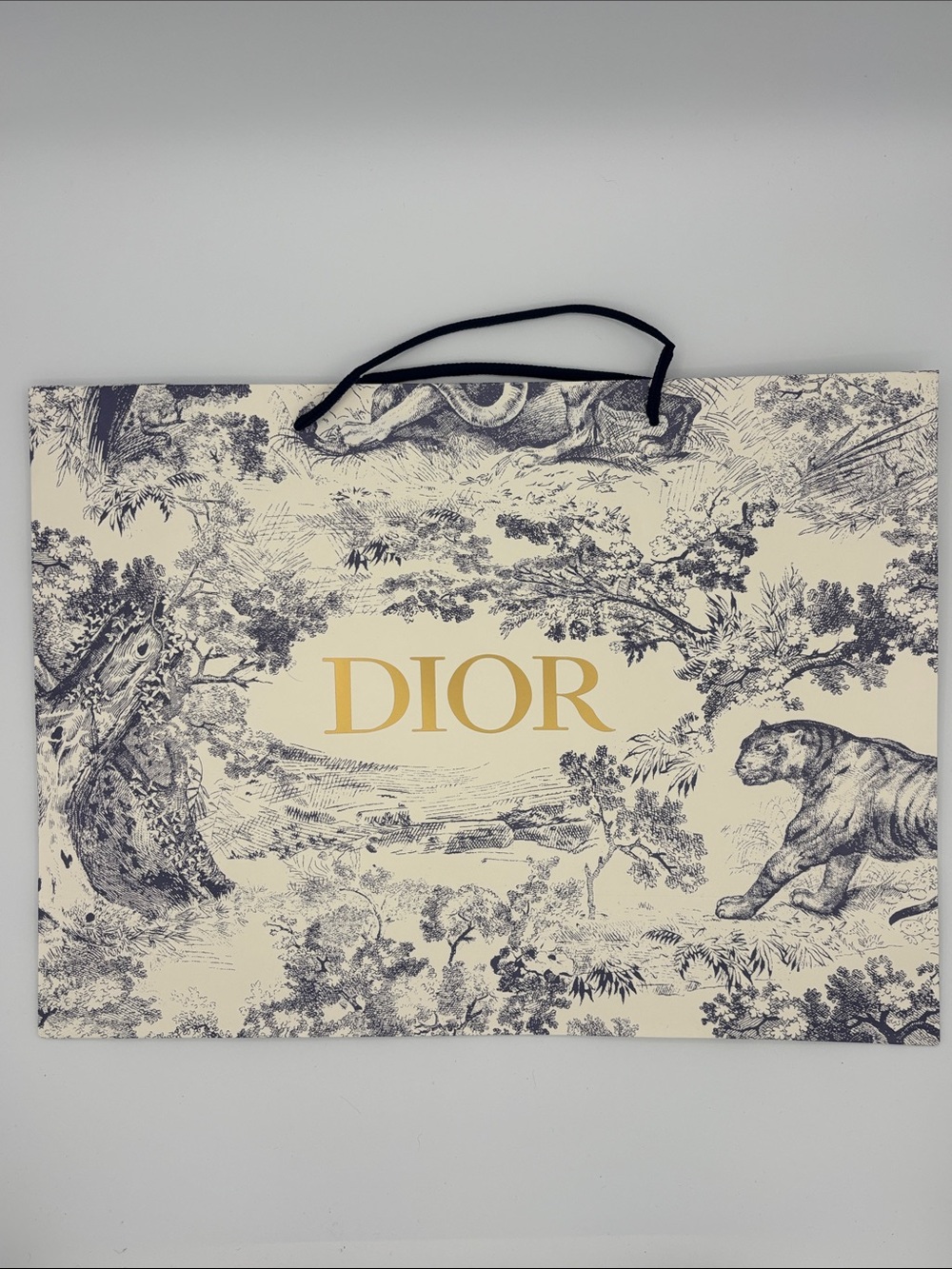 DiorToile Jungle Navy Shopping Bag - Gold Logo- Boutique Packaging - Tiger
